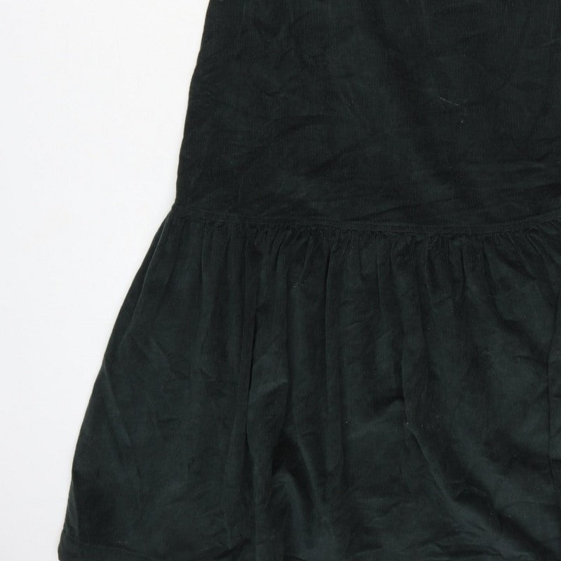 Warehouse Women Black Cotton Corduroy Ruffle Midi Fit & Flare Dress UK 12