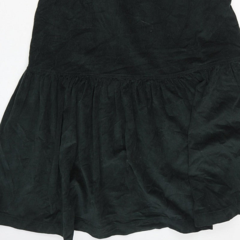 Warehouse Women Black Cotton Corduroy Ruffle Midi Fit & Flare Dress UK 12