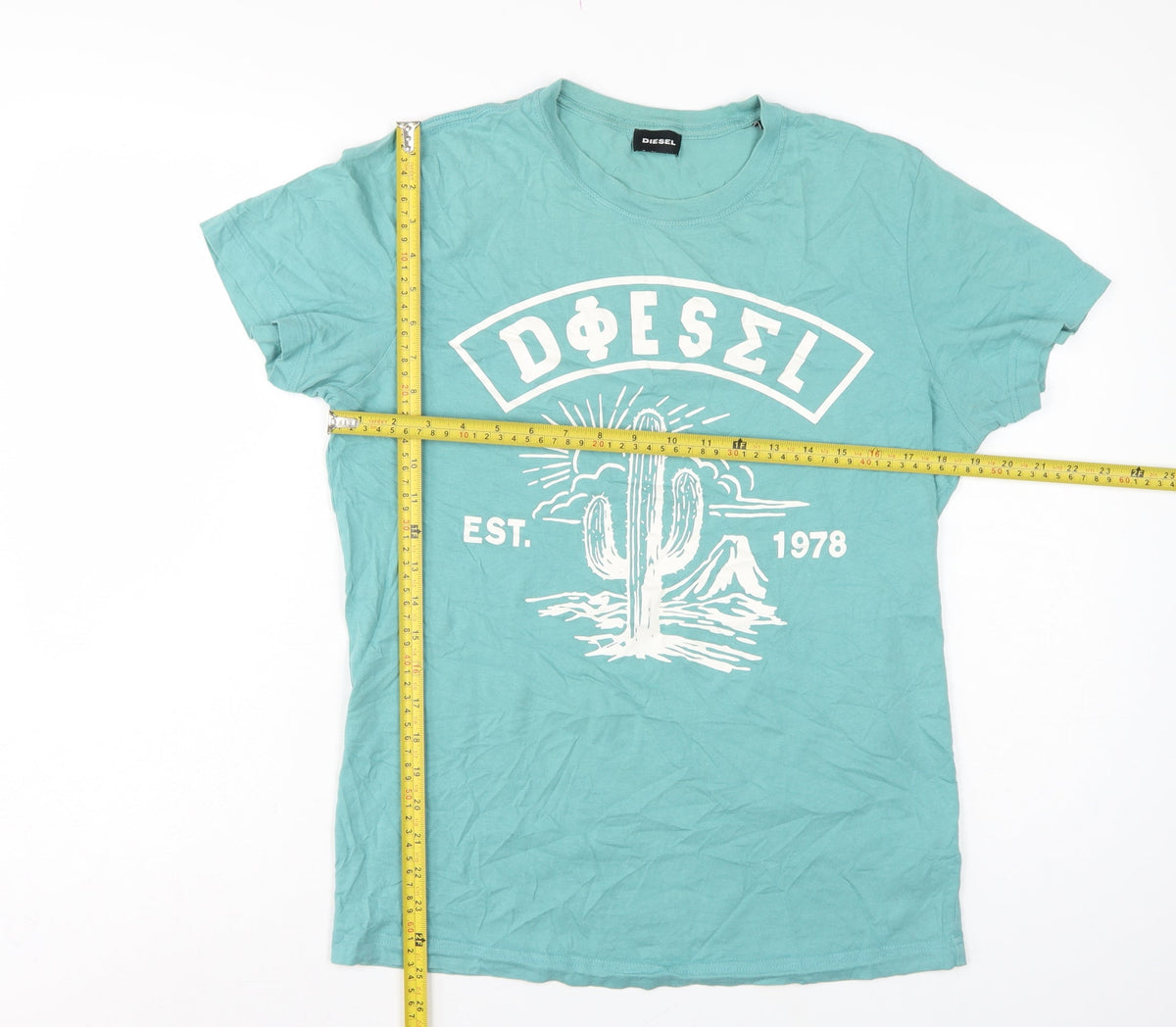 Diesel Women Blue M Basic Cotton Cactus Graphic Crew Neck T-Shirt