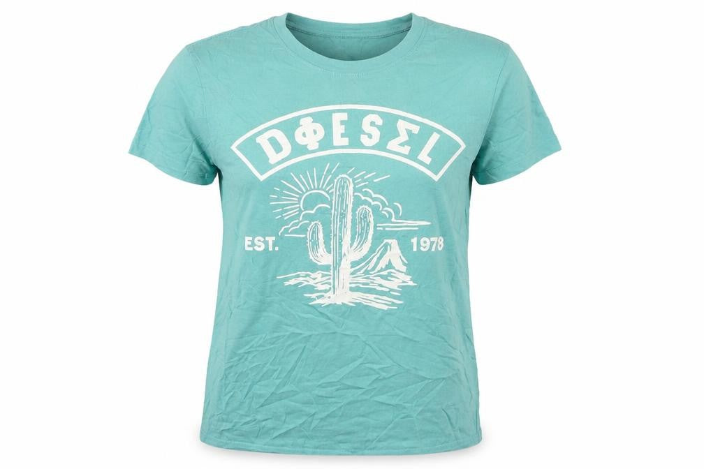 Diesel Women Blue M Basic Cotton Cactus Graphic Crew Neck T-Shirt