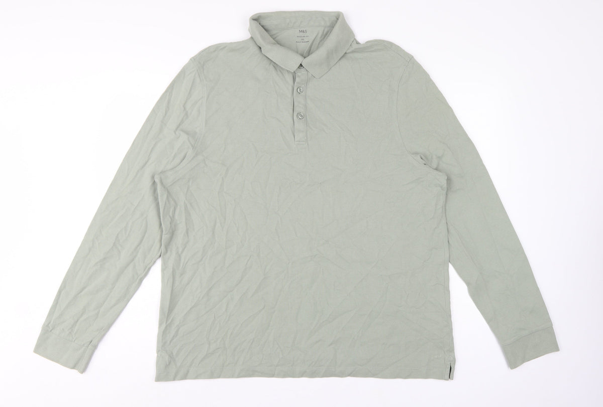 Back view of Marks and Spencer Men Green 3XL Regular Fit Long Sleeve Polo Shirt