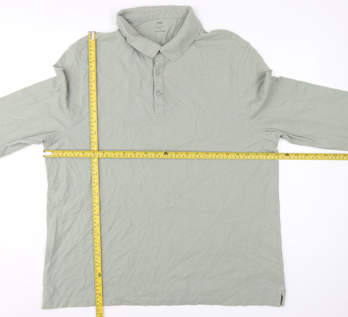 Close-up detail of Marks and Spencer Men Green 3XL Regular Fit Long Sleeve Polo Shirt
