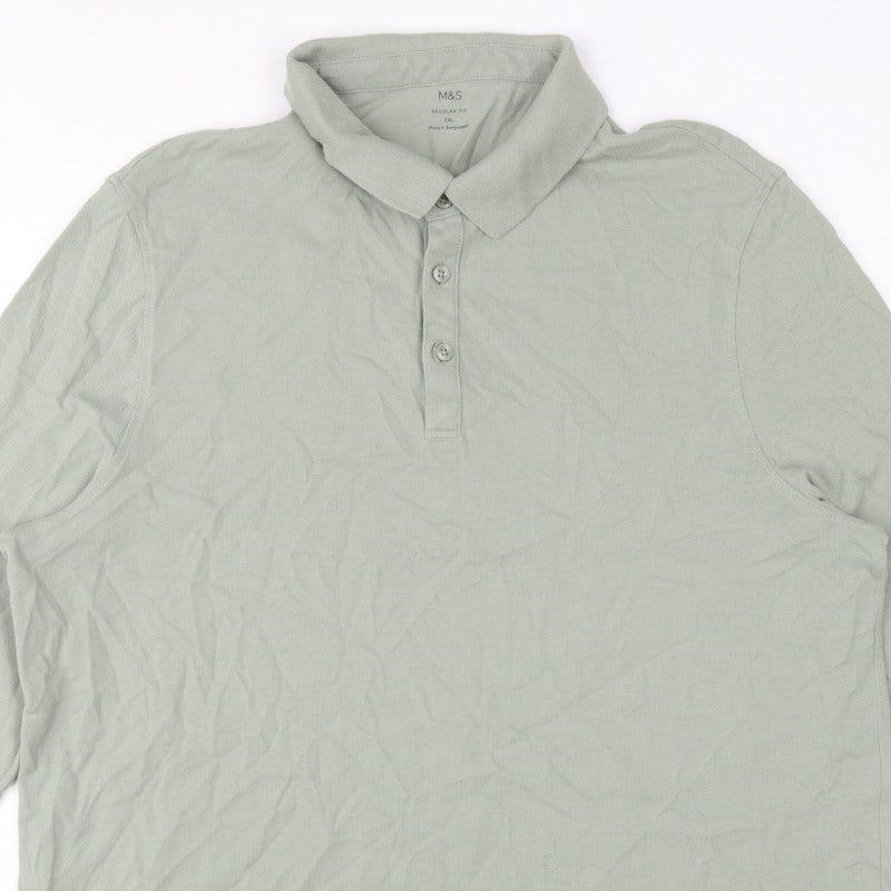 Additional view of Marks and Spencer Men Green 3XL Regular Fit Long Sleeve Polo Shirt
