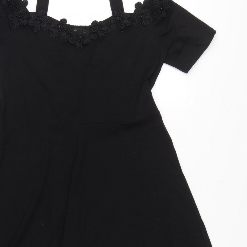 Dorothy Perkins Women Black UK 16 Fit & Flare Cold Shoulder Midi Dress