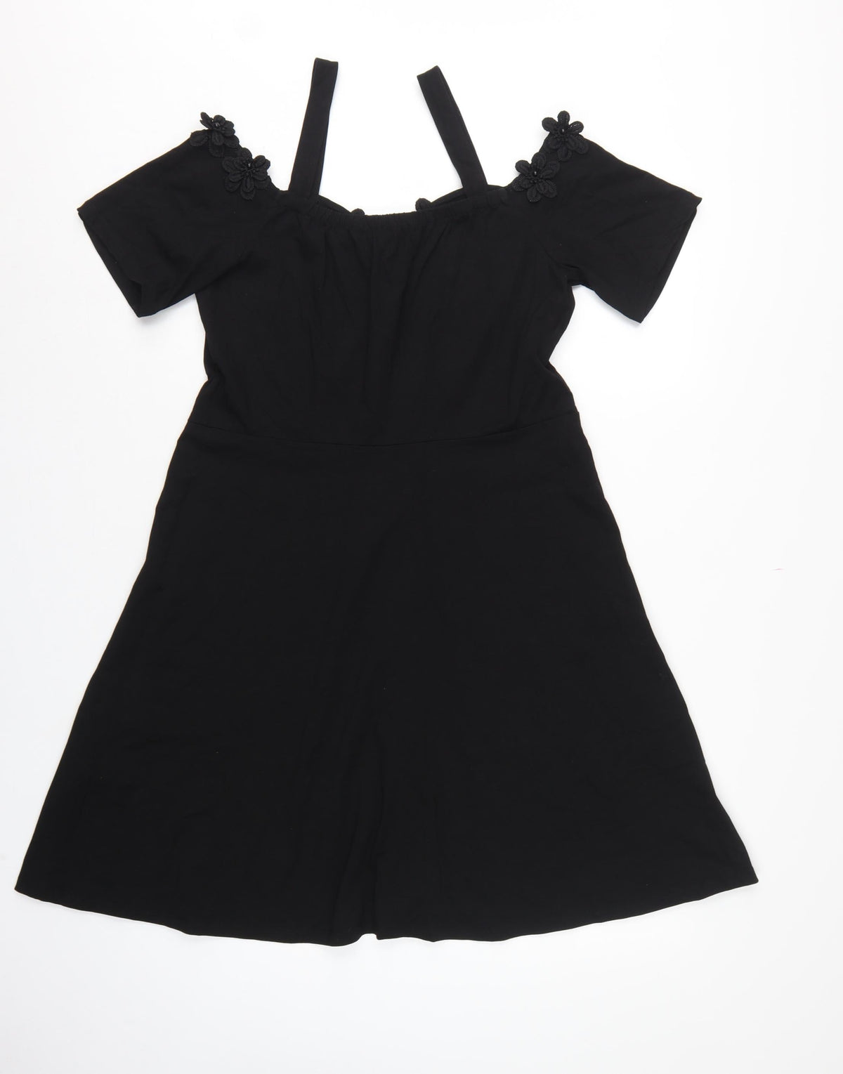 Dorothy Perkins Women Black UK 16 Fit & Flare Cold Shoulder Midi Dress