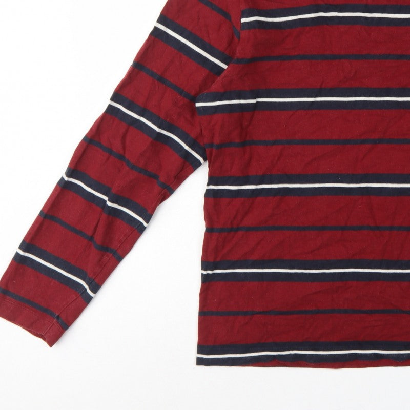Uniqlo Unisex Adults Red L Basic Striped Cotton Long Sleeve T-Shirt