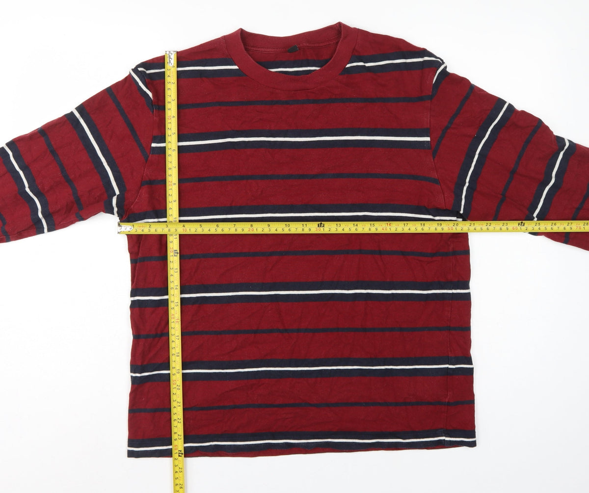Uniqlo Unisex Adults Red L Basic Striped Cotton Long Sleeve T-Shirt