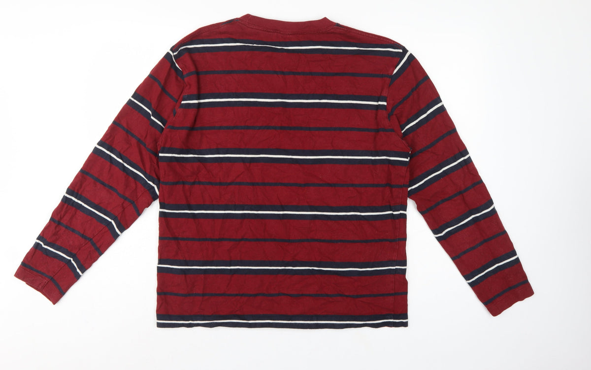 Uniqlo Unisex Adults Red L Basic Striped Cotton Long Sleeve T-Shirt