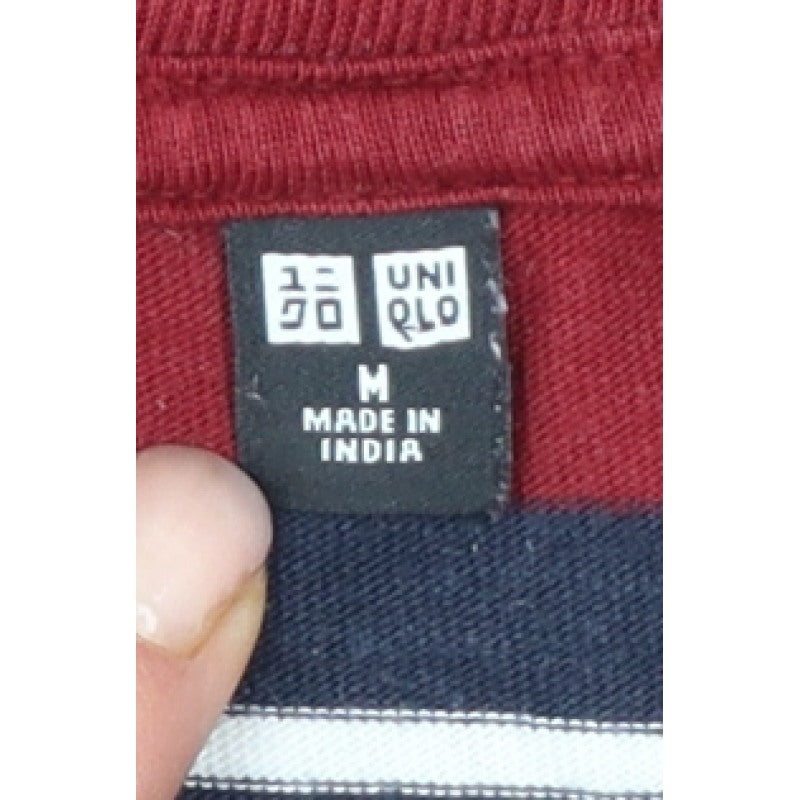 Uniqlo Unisex Adults Red L Basic Striped Cotton Long Sleeve T-Shirt