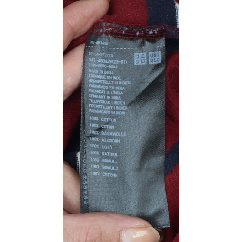 Uniqlo Unisex Adults Red L Basic Striped Cotton Long Sleeve T-Shirt