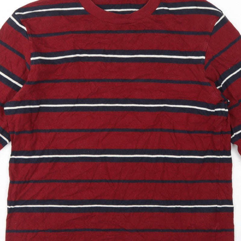 Uniqlo Unisex Adults Red L Basic Striped Cotton Long Sleeve T-Shirt