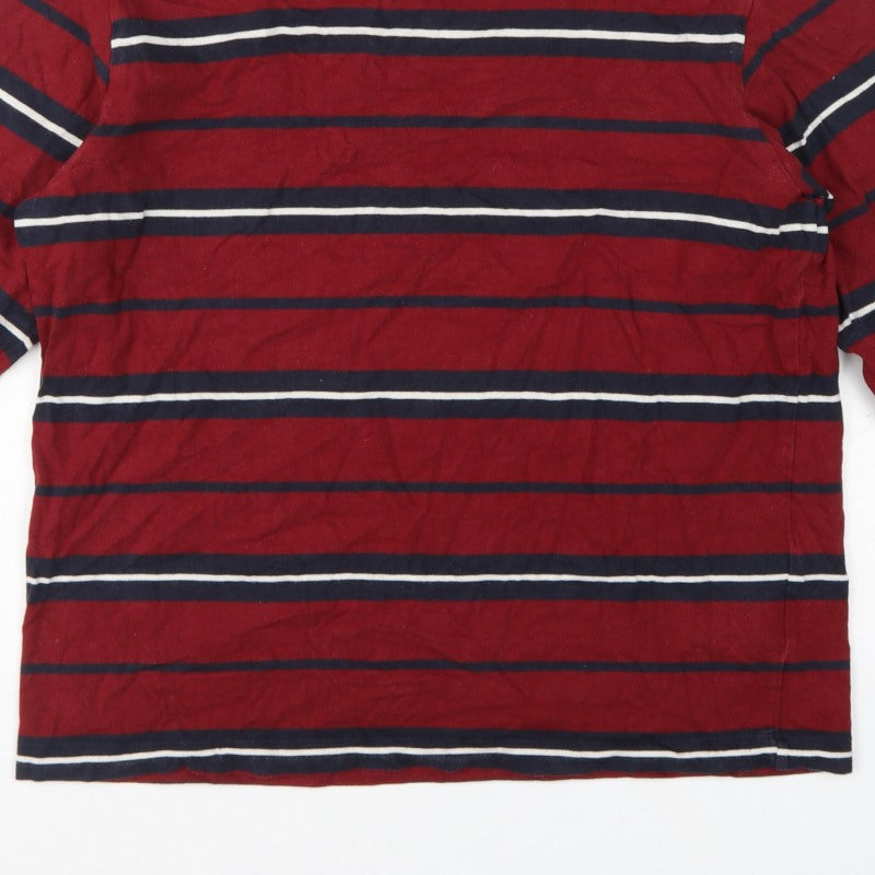 Uniqlo Unisex Adults Red L Basic Striped Cotton Long Sleeve T-Shirt