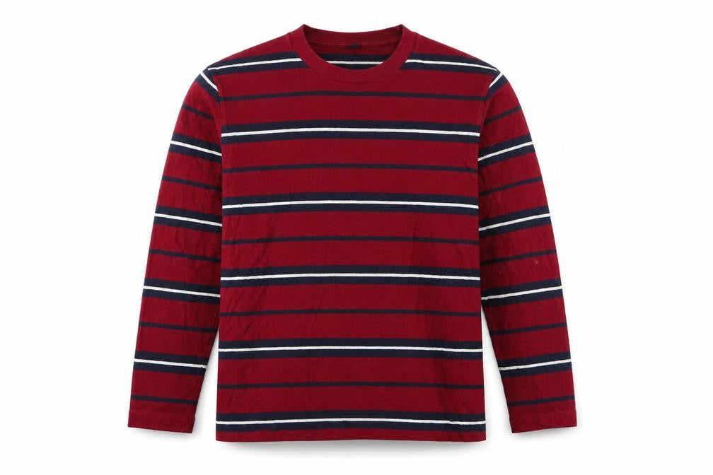 Uniqlo Unisex Adults Red L Basic Striped Cotton Long Sleeve T-Shirt