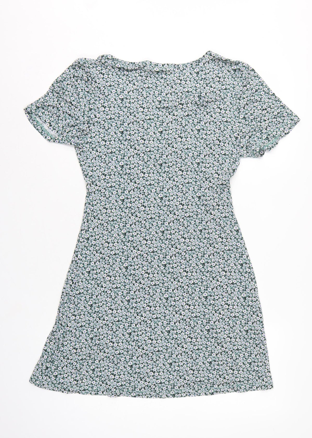 Pull&Bear Women Green Floral Size L Wrap Knee Dress V Neck