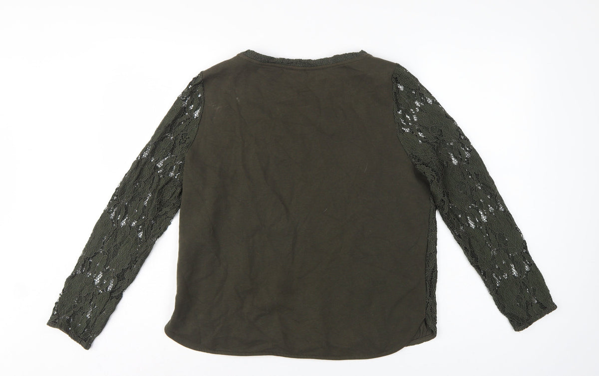 H&M Women Green UK 12 Floral Lace Long Sleeve Lined Blouse