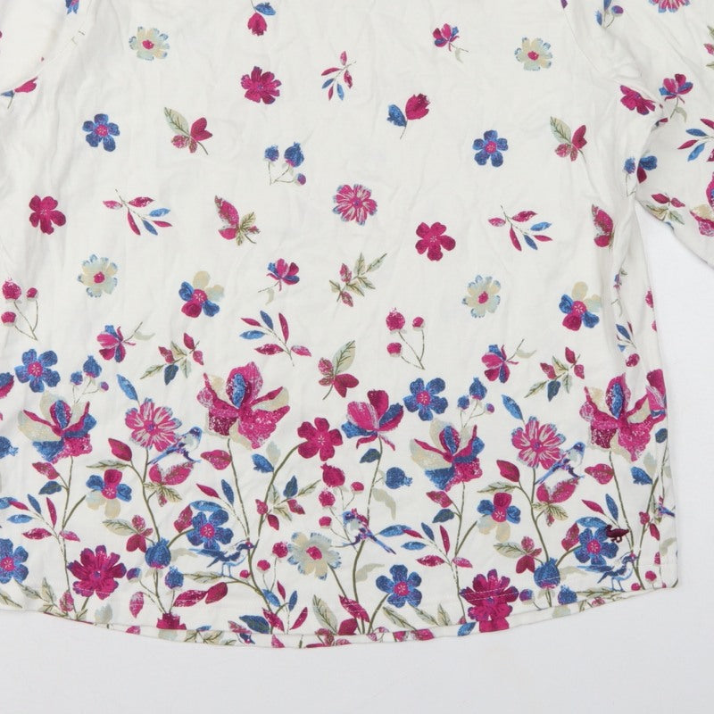 Country Rose Women’s Ivory Floral Cotton M 3/4 Sleeve Blouse