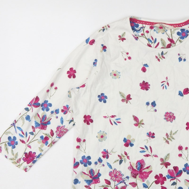 Country Rose Women’s Ivory Floral Cotton M 3/4 Sleeve Blouse