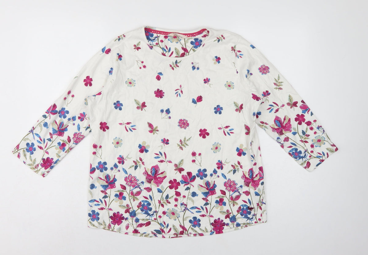 Country Rose Women’s Ivory Floral Cotton M 3/4 Sleeve Blouse