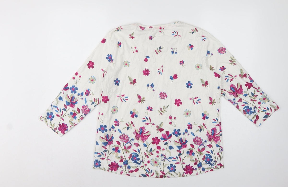 Country Rose Women’s Ivory Floral Cotton M 3/4 Sleeve Blouse