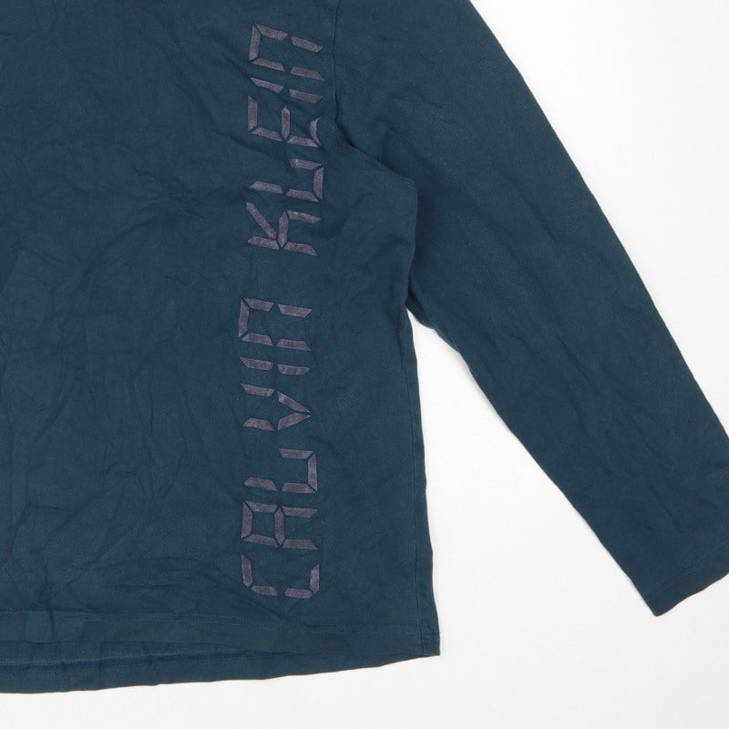 Calvin Klein Men’s Blue XL Long Sleeve Logo Pyjama Top Cotton