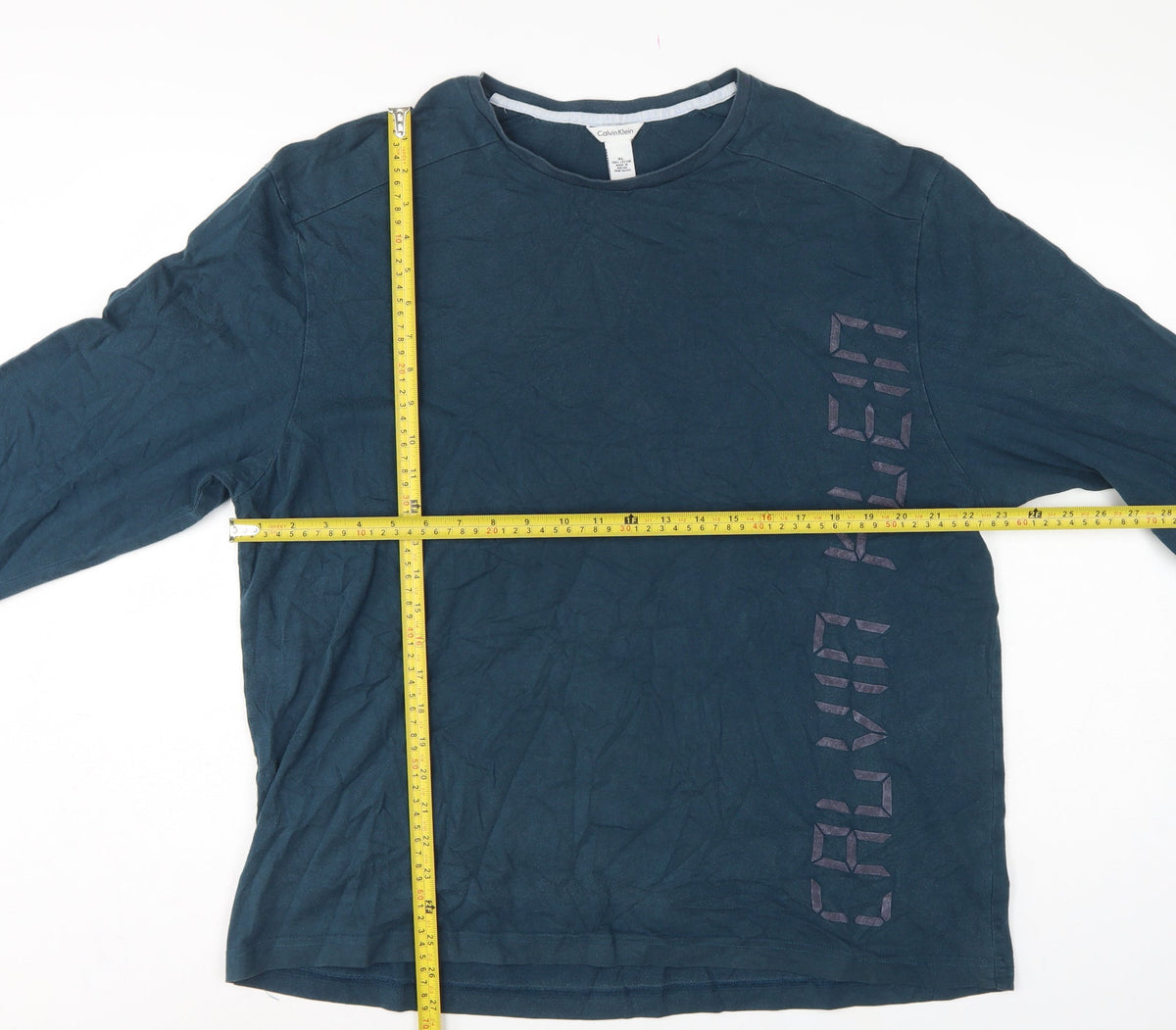 Calvin Klein Men’s Blue XL Long Sleeve Logo Pyjama Top Cotton