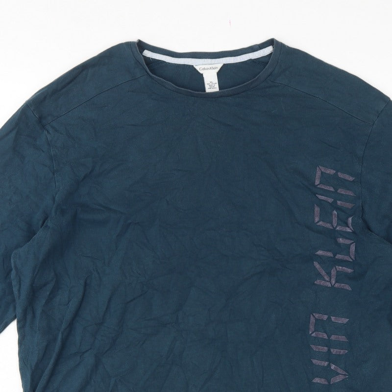 Calvin Klein Men’s Blue XL Long Sleeve Logo Pyjama Top Cotton