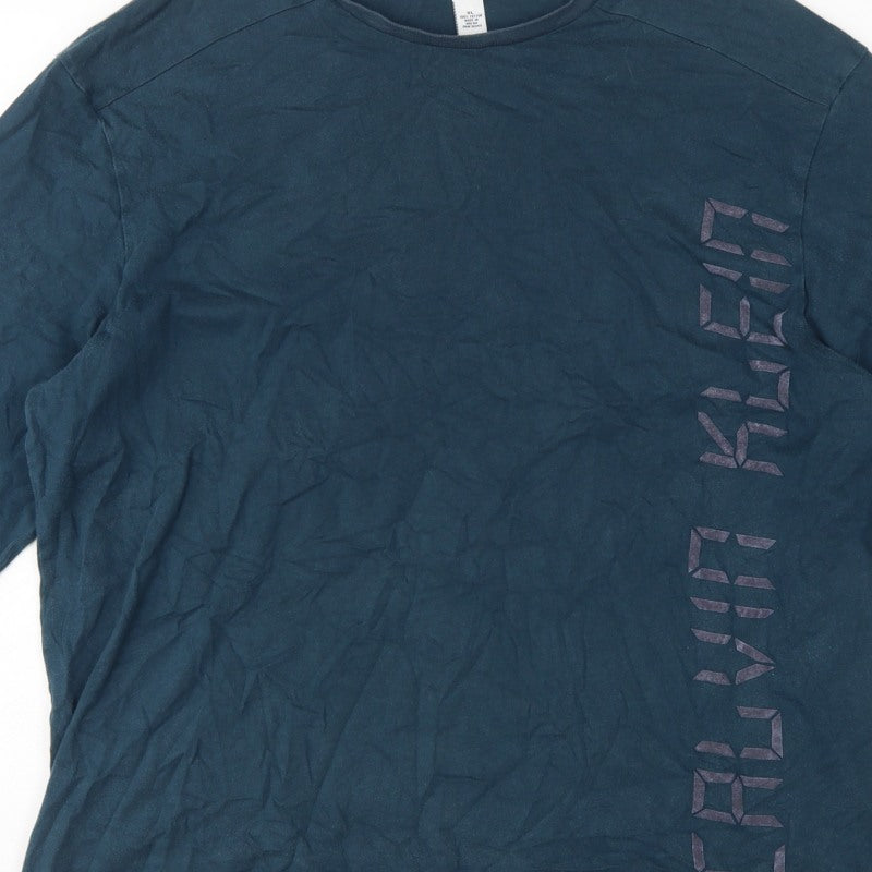 Calvin Klein Men’s Blue XL Long Sleeve Logo Pyjama Top Cotton
