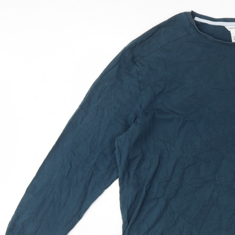 Calvin Klein Men’s Blue XL Long Sleeve Logo Pyjama Top Cotton