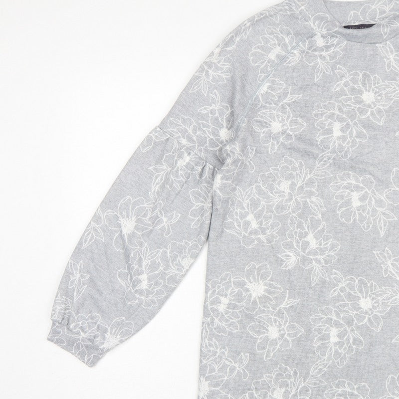M&S Women Grey Floral Jersey Balloon Sleeve Top UK 10