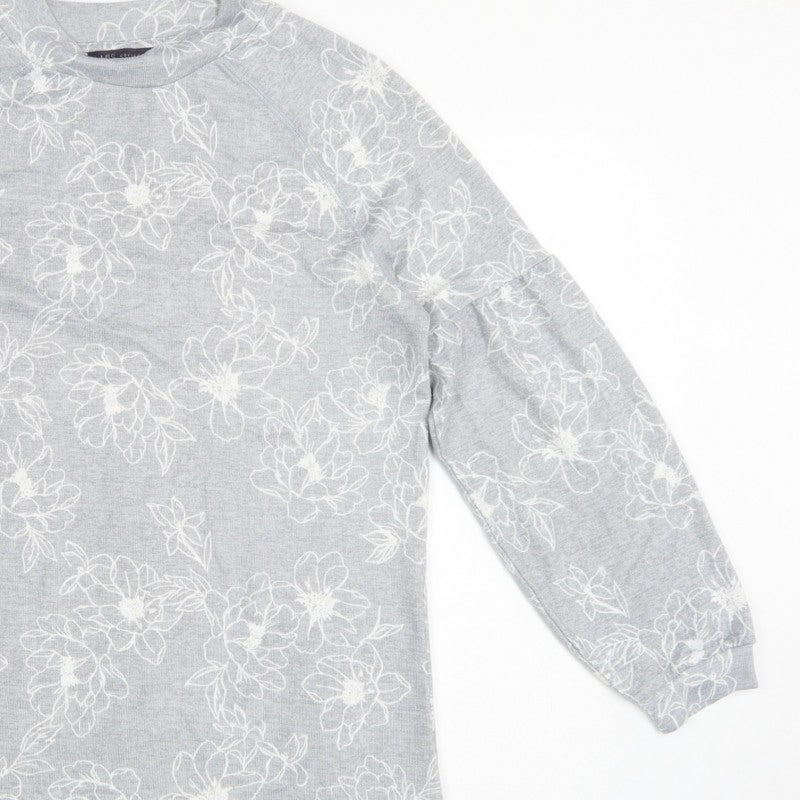 M&S Women Grey Floral Jersey Balloon Sleeve Top UK 10