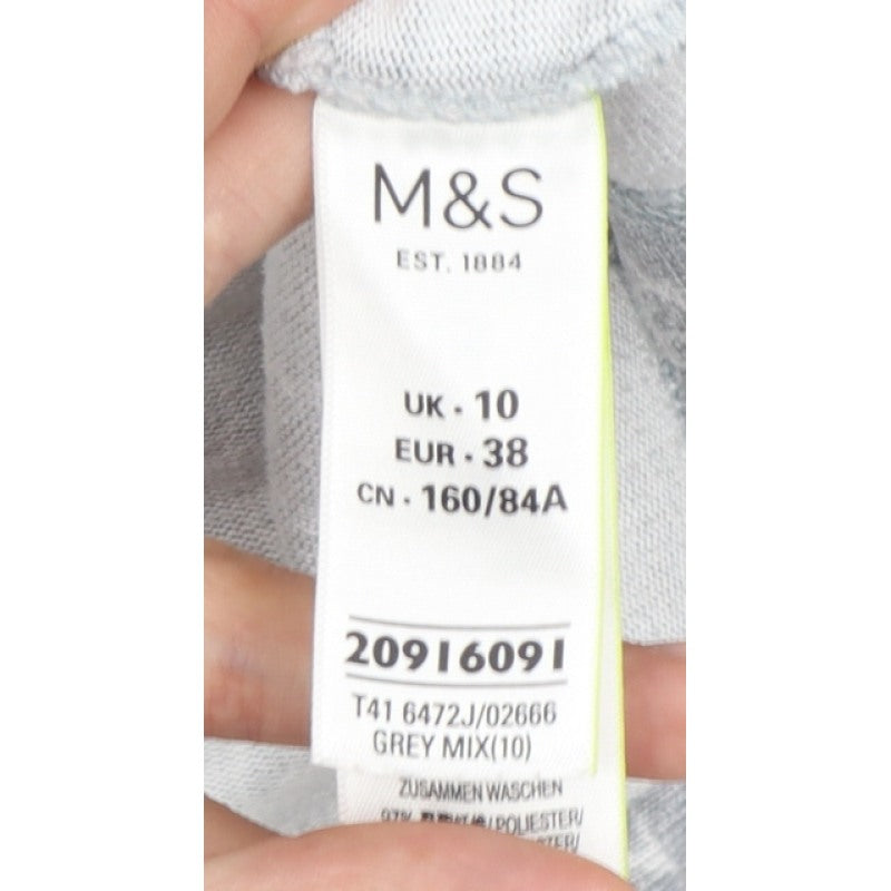 M&S Women Grey Floral Jersey Balloon Sleeve Top UK 10