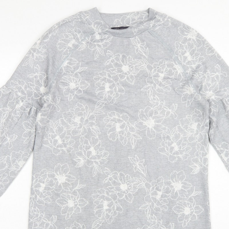 M&S Women Grey Floral Jersey Balloon Sleeve Top UK 10