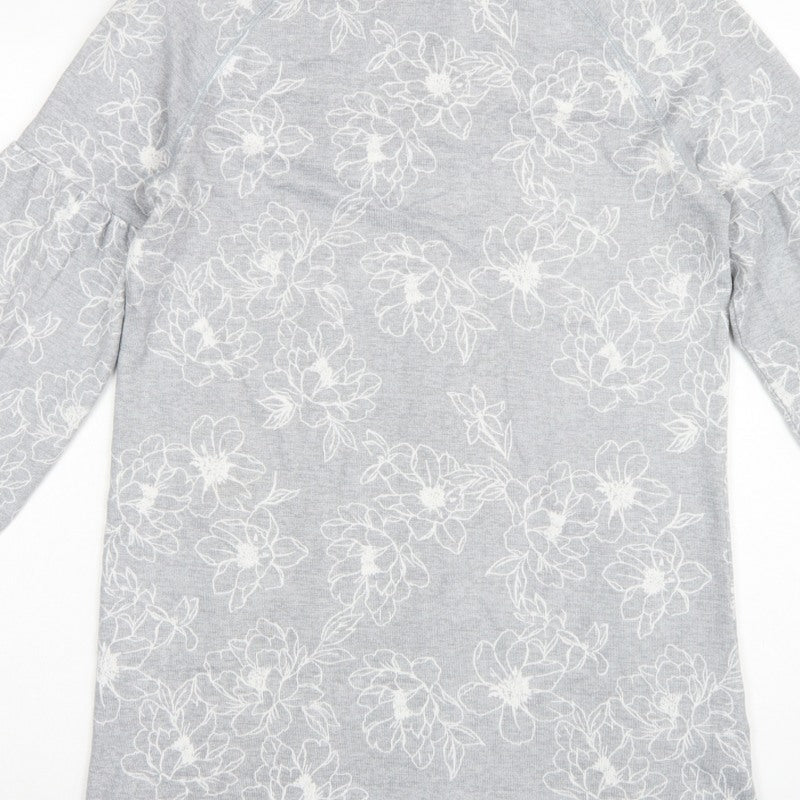 M&S Women Grey Floral Jersey Balloon Sleeve Top UK 10