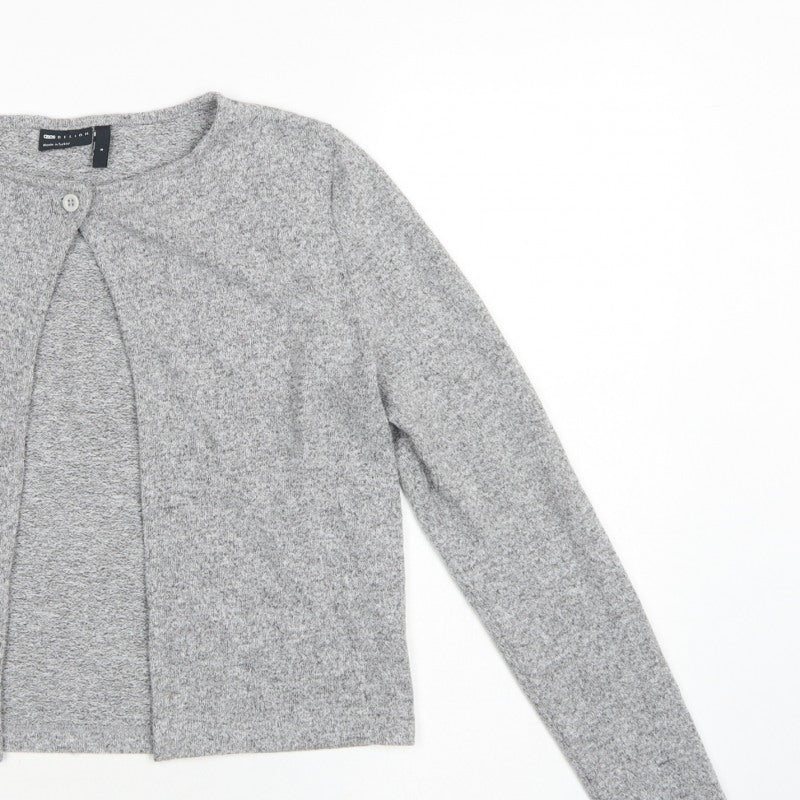 ASOS Design Women Grey UK 10 Basic Knit Button-Up Cardigan