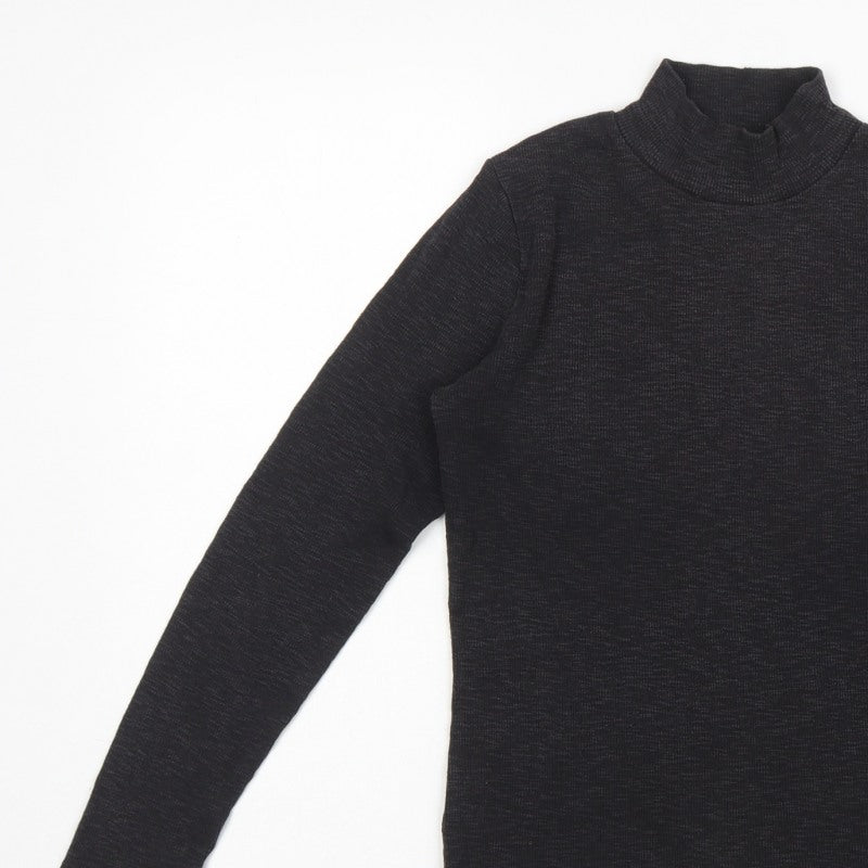 FatFace Women Black UK 10 Basic Rib Knit Roll Neck Long Sleeve Top