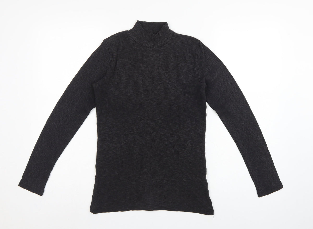 FatFace Women Black UK 10 Basic Rib Knit Roll Neck Long Sleeve Top