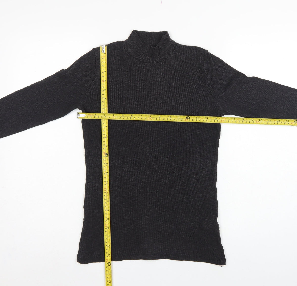 FatFace Women Black UK 10 Basic Rib Knit Roll Neck Long Sleeve Top