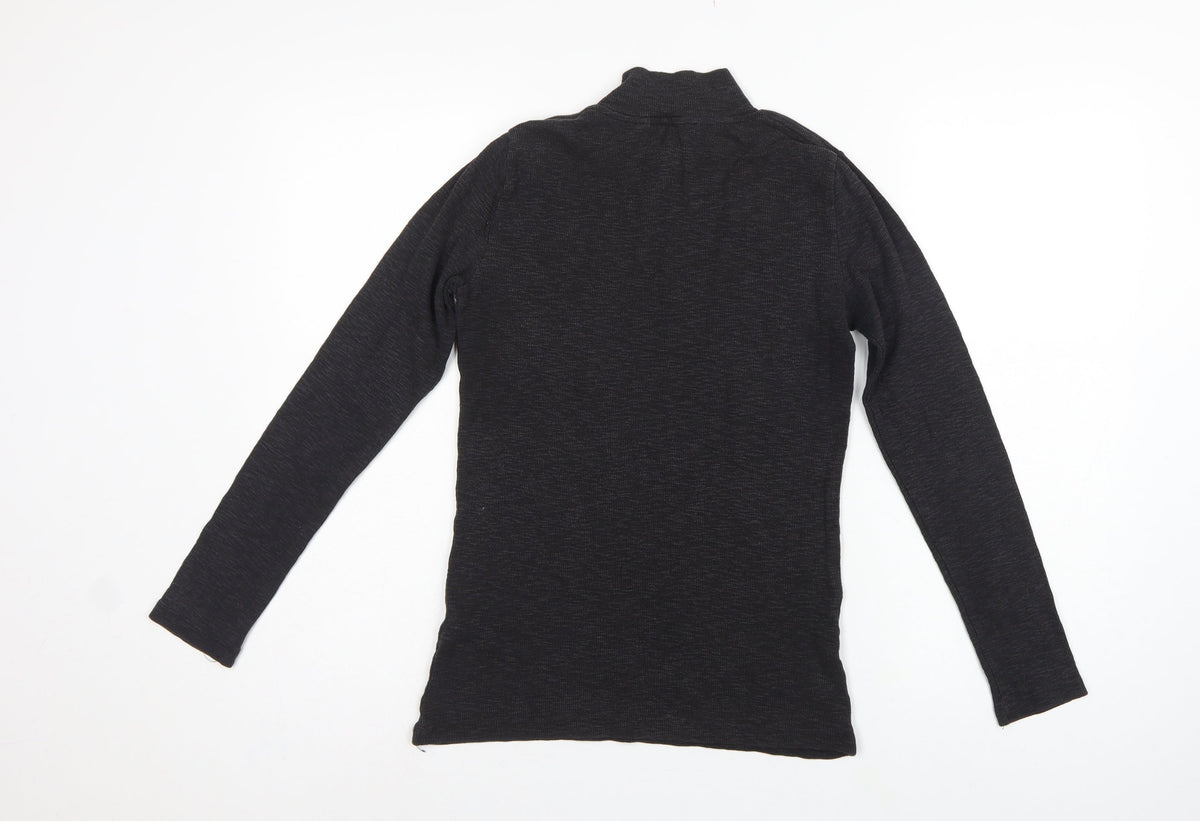 FatFace Women Black UK 10 Basic Rib Knit Roll Neck Long Sleeve Top