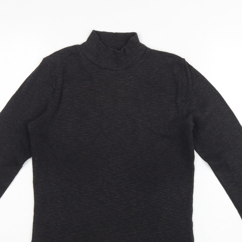 FatFace Women Black UK 10 Basic Rib Knit Roll Neck Long Sleeve Top
