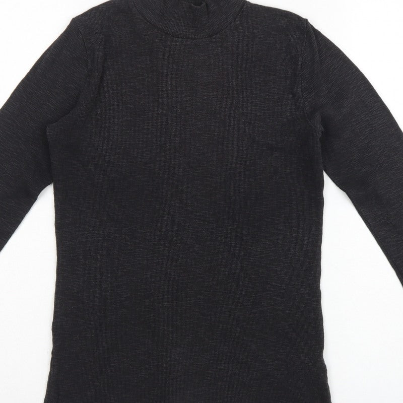 FatFace Women Black UK 10 Basic Rib Knit Roll Neck Long Sleeve Top