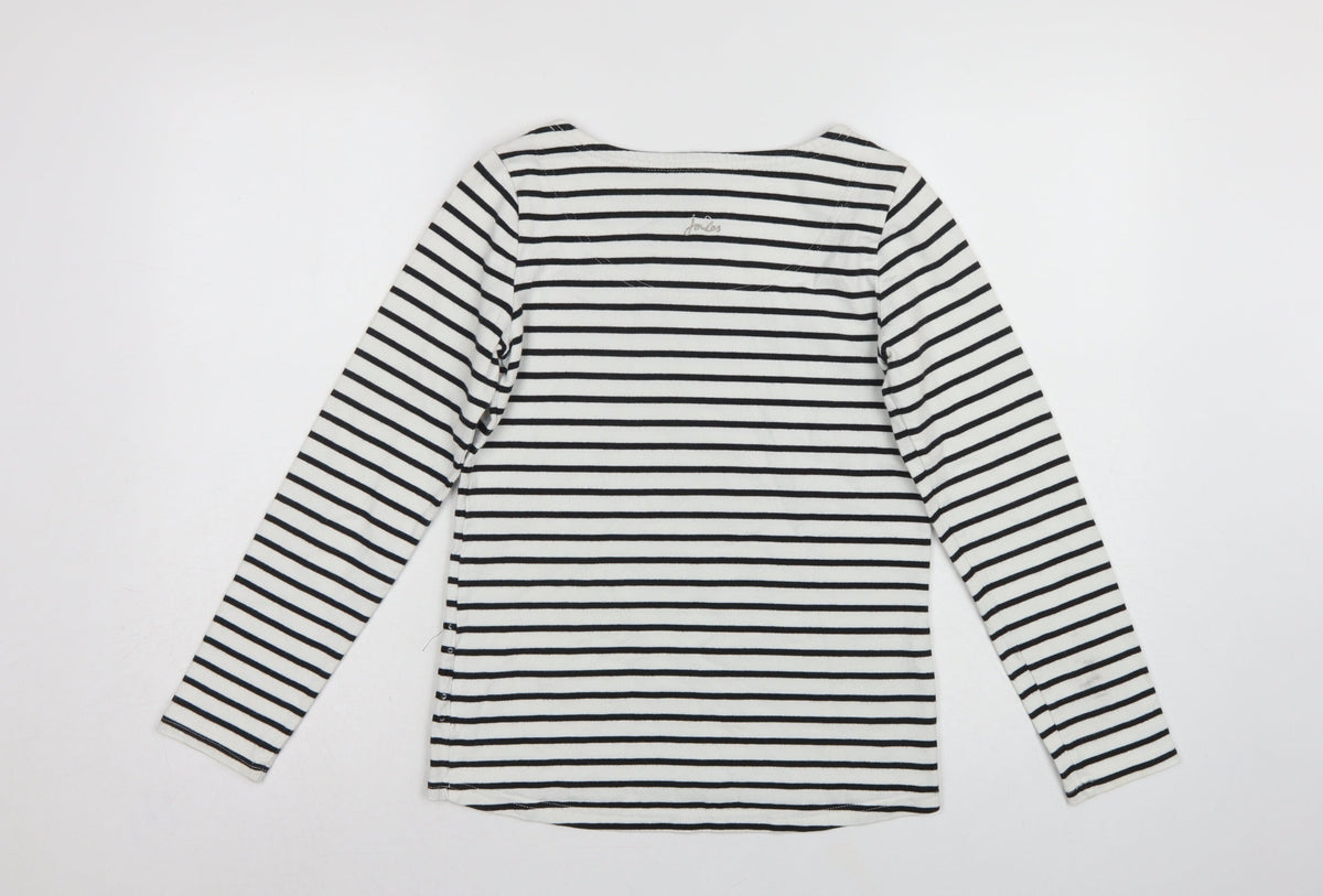 Joules Women White Black Striped Boat Neck Cotton Long Sleeve Top UK 6