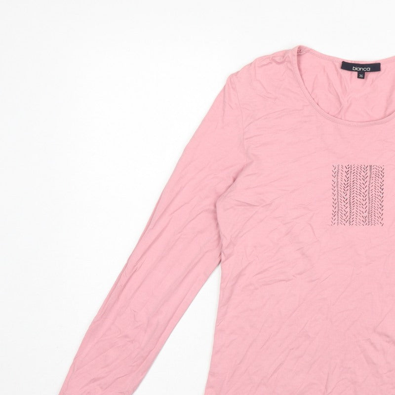 Bianca Women Pink UK 8 Basic Scoop Neck Stretch Jersey Long Sleeve Top