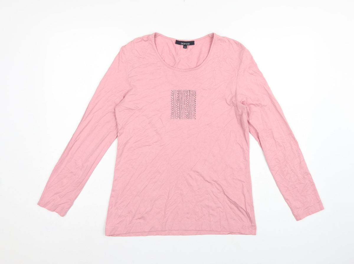 Bianca Women Pink UK 8 Basic Scoop Neck Stretch Jersey Long Sleeve Top
