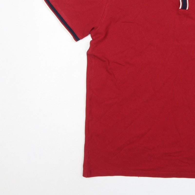 Next Men’s Red XL Cotton Piqué Polo Shirt Navy Trim Embroidered Logo