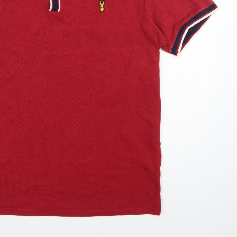 Next Men’s Red XL Cotton Piqué Polo Shirt Navy Trim Embroidered Logo