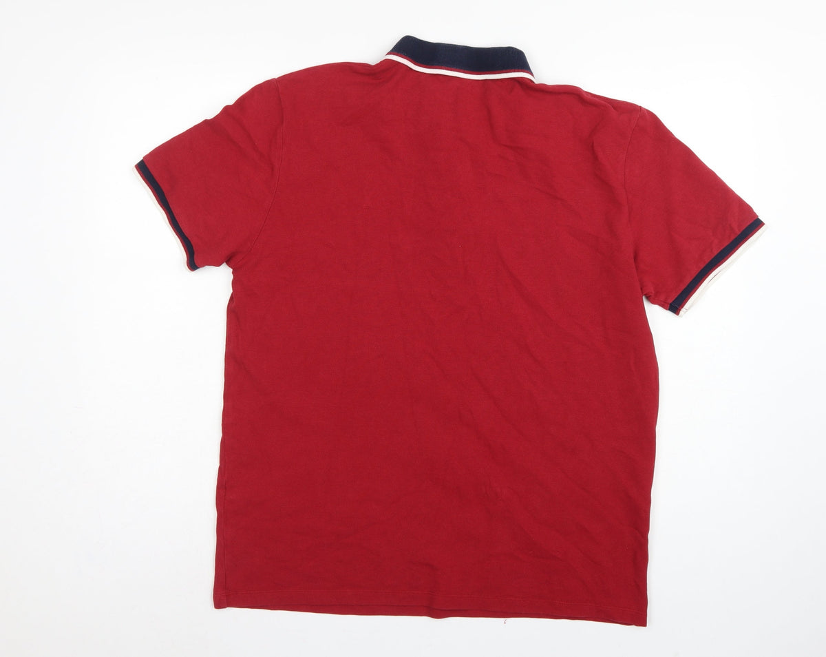 Next Men’s Red XL Cotton Piqué Polo Shirt Navy Trim Embroidered Logo