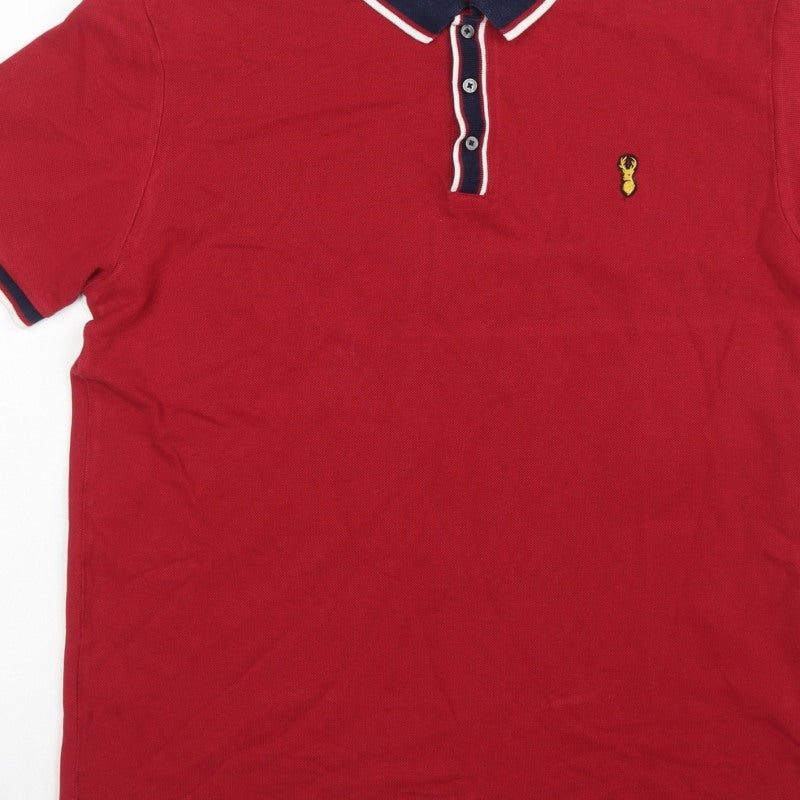 Next Men’s Red XL Cotton Piqué Polo Shirt Navy Trim Embroidered Logo