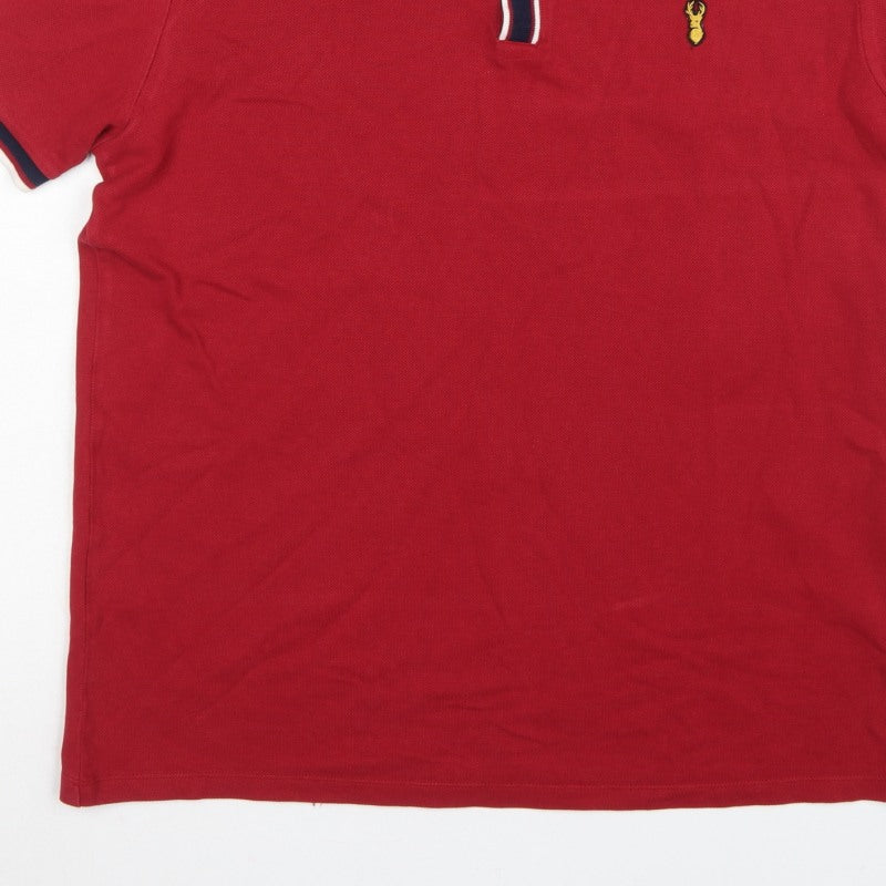 Next Men’s Red XL Cotton Piqué Polo Shirt Navy Trim Embroidered Logo