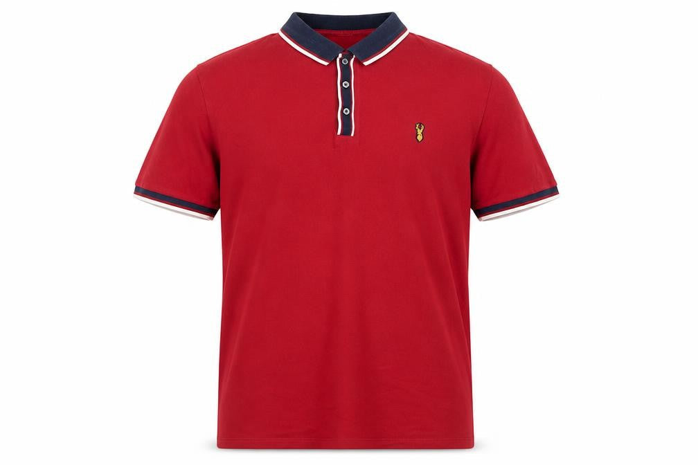 Next Men’s Red XL Cotton Piqué Polo Shirt Navy Trim Embroidered Logo