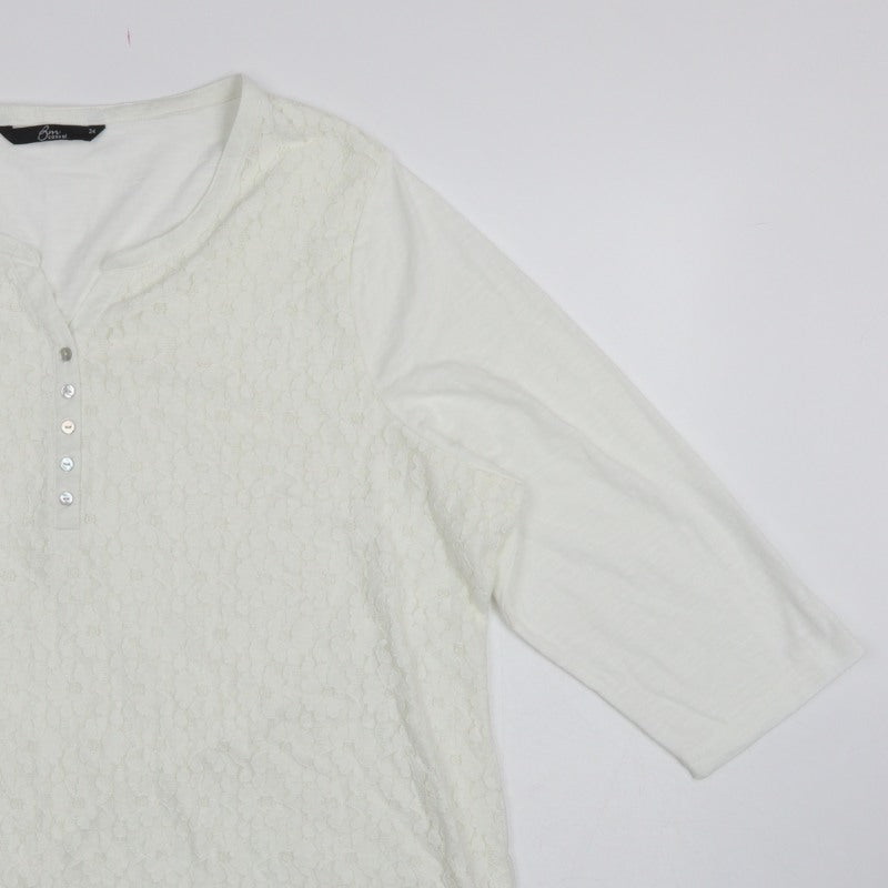 BM Casual Women’s Ivory Lace Henley Top Size 24 3/4 Sleeve